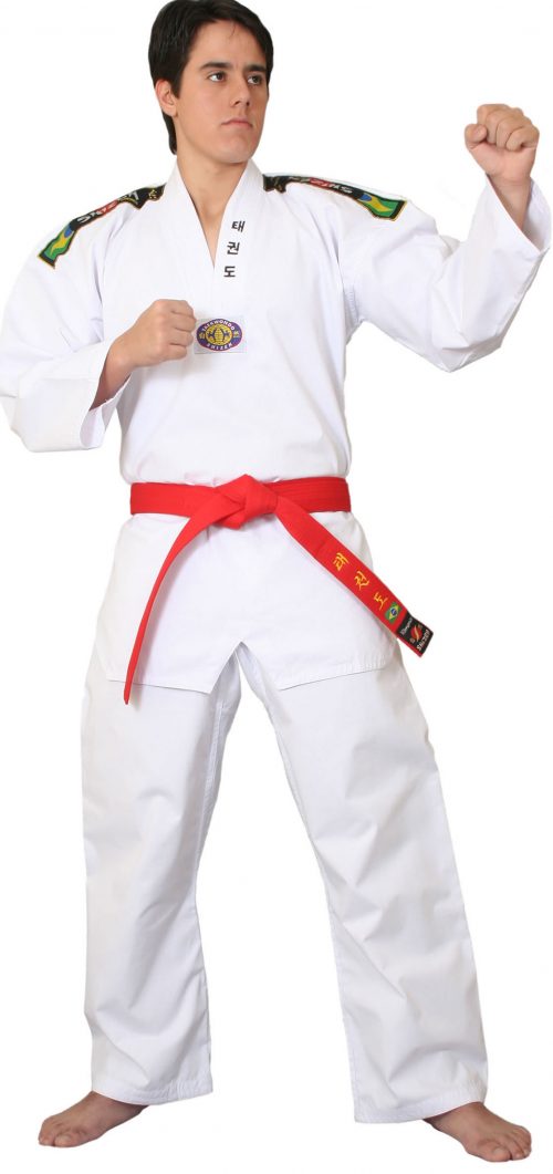 dobok taekwondo modelo especial gola branca kimonos shizen